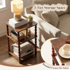 Set of 2 Side Tables 3-Tier Small End Table with Storage Shelf, Modern Bedside Nightstand for Living Room, Bedroom, Office and Small Spaces(Square,Rustic Brown)