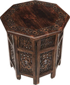 End Tables for Living Room– Hand Carved Vintage Boho Folding Side Tables for Small Spaces, Entryway, Living Room, Bedroom – No Tools Assembly, 18"x18" Octagon, Scorch Burnt Finish
