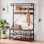 IDEALHOUSE Industrial Hall Tree with Bench and Shoe Storage, 3-in-1 Entryway Mudroom Organizer with 8 Coat Hooks, Heavy Duty Standing Clothes Rack for Hallway, Rustic Brown