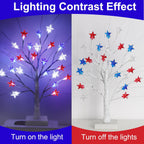 2 Pack 18" 4th of July Patriotic Tree Lights with 24 LED Red White Blue Star Lights Battery or USB Powered Lighted Tabletop Tree, Independence Day Memorial Day Decorations for Home Party Table Decor