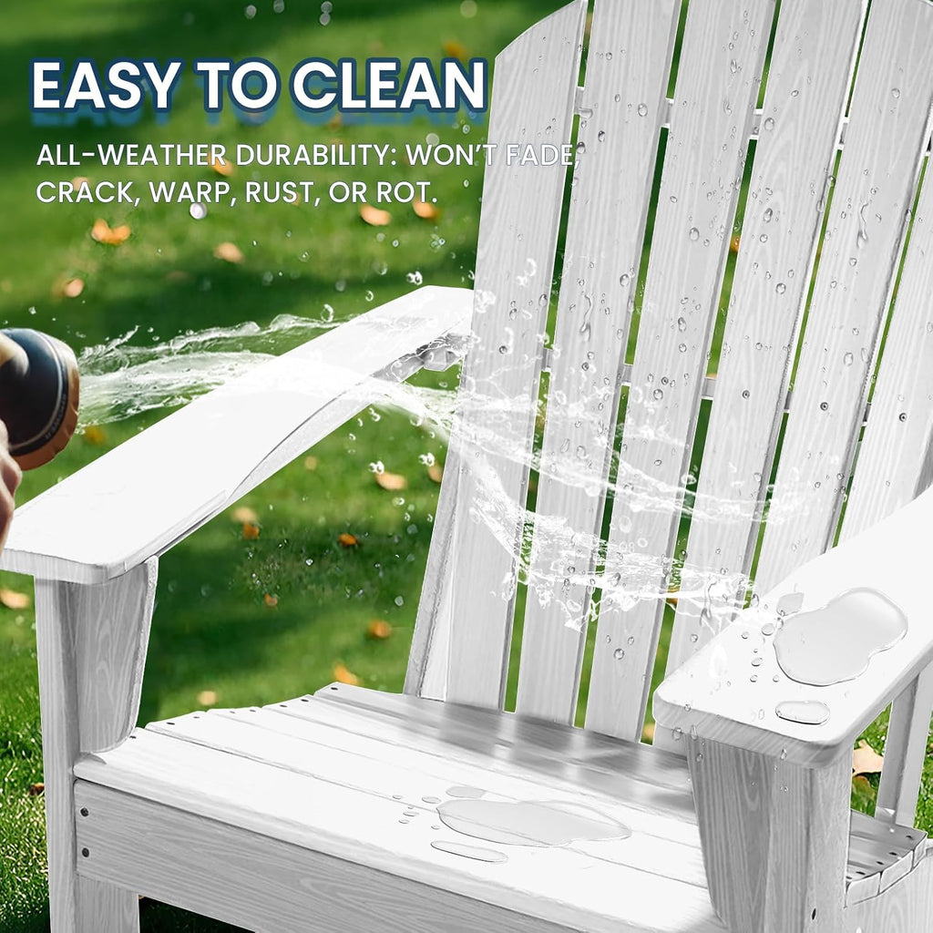 Farmhouse Adirondack Chair Set of 2, Poly Lumber Patio Chairs, Pre-Assembled Weather Resistant Outdoor Chairs for Pool, Deck, Backyard, Garden, Fire Pit Seating, White