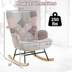 Moccha Nursery Rocking Chair, Teddy Upholstered Glider Rocker with High Backrest, Rubber Wood Legs & Side Pocket, Comfy Armchair Side Chair for Living Room Bedroom (1, Spliced Pink)