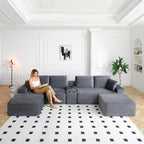 125" Oversized Sectional Couches for Living Room, Modern Boneless Cloud Couch with Ottoman,USB Port&Cup Holders, Comfy Corduroy Modular Sectional U Shape Sofa Couch for Apartment, Grey Couch in a Box