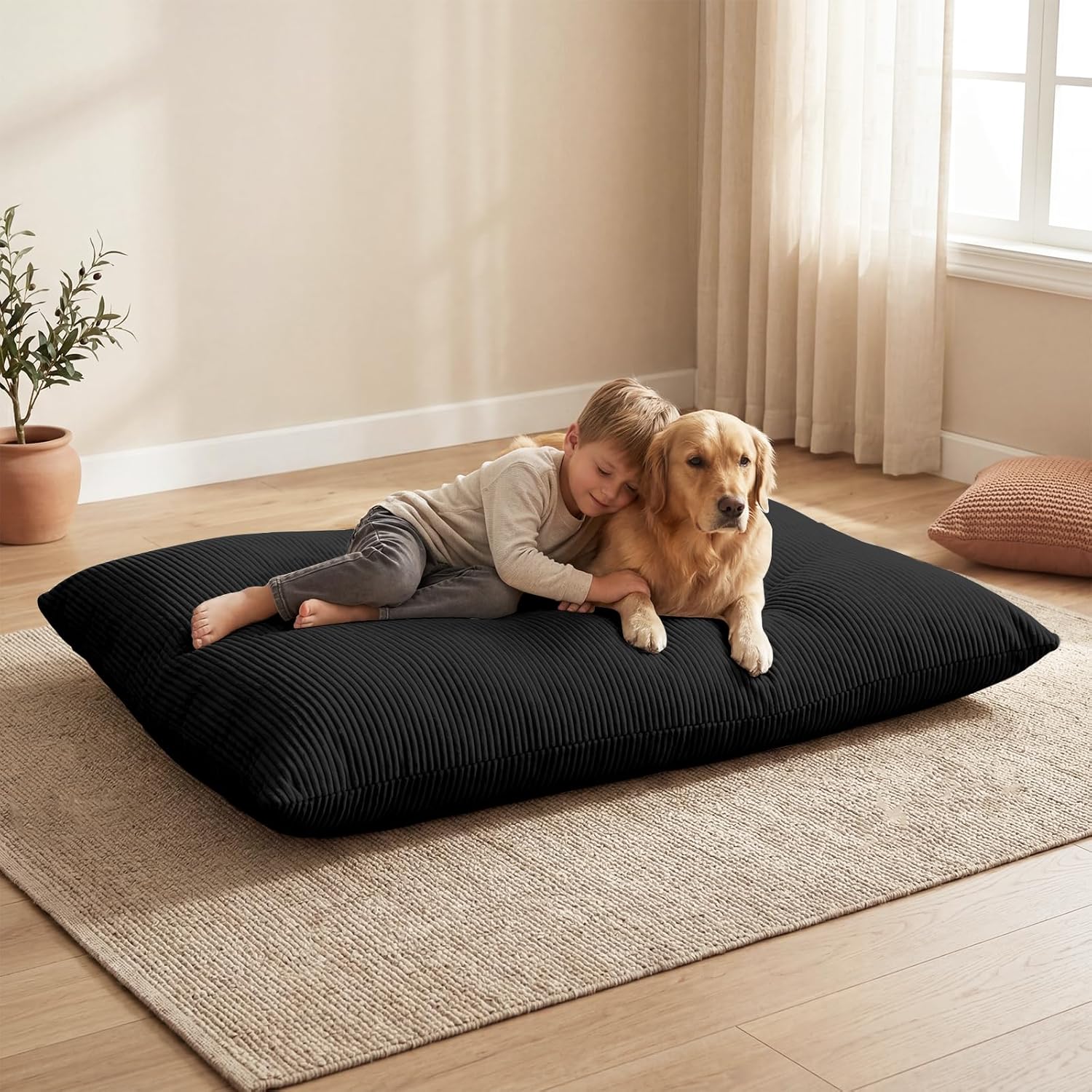 POWERFUEL Kids Bean Bag Bed 3 in 1, Foldable Compression Sofa Bed for Children, Toddler Floor Lounger with Soft Removable Washable Cover, Foam Filled Chair for Bedroom Living Room Guest Bed