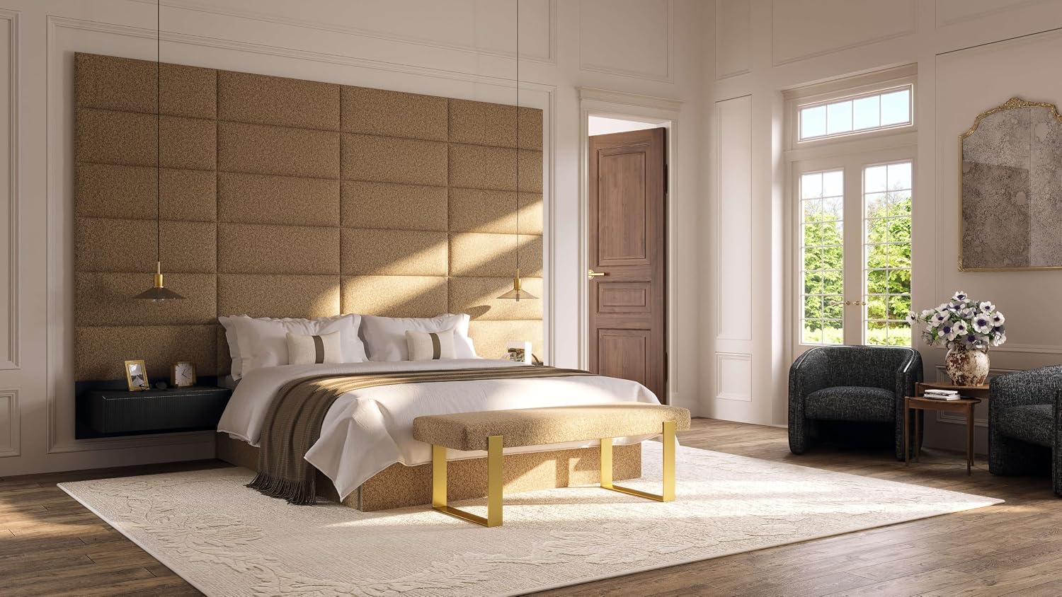 VANT Upholstered Bed Bench - Micro Suede Charcoal Grey - Matte Black - Contemporary Modern, Bedroom Bench Seat, Hallway, or Entryway