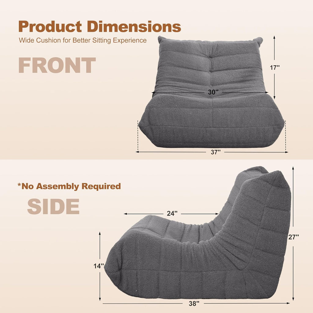 Bean Bag Chair Big Sofa Beanbag Chair for Adults Fireside Chair Bean Bag Lounger with Memory Foam Filled for Home,Apartment or Gaming Venue (Darkgrey Teddy)