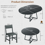HUAHUU 60" Dining Table Set for 4-8, 5-Piece Extendable Round to Oval Kitchen Table Cushion Chairs Set of 4, Metal Frame & MDF Board, Space-Saving for Small Apartment, Black Wood Grain