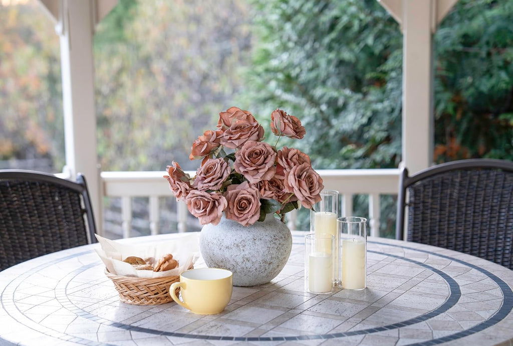 Rustic Farmhouse Textured Ceramic Vase with Two Handles, Distressed White Pottery Flower Vase for Centerpiece, Decorative Vases for Living Room, Kitchen, Table Top Decor, Gift & Weddings