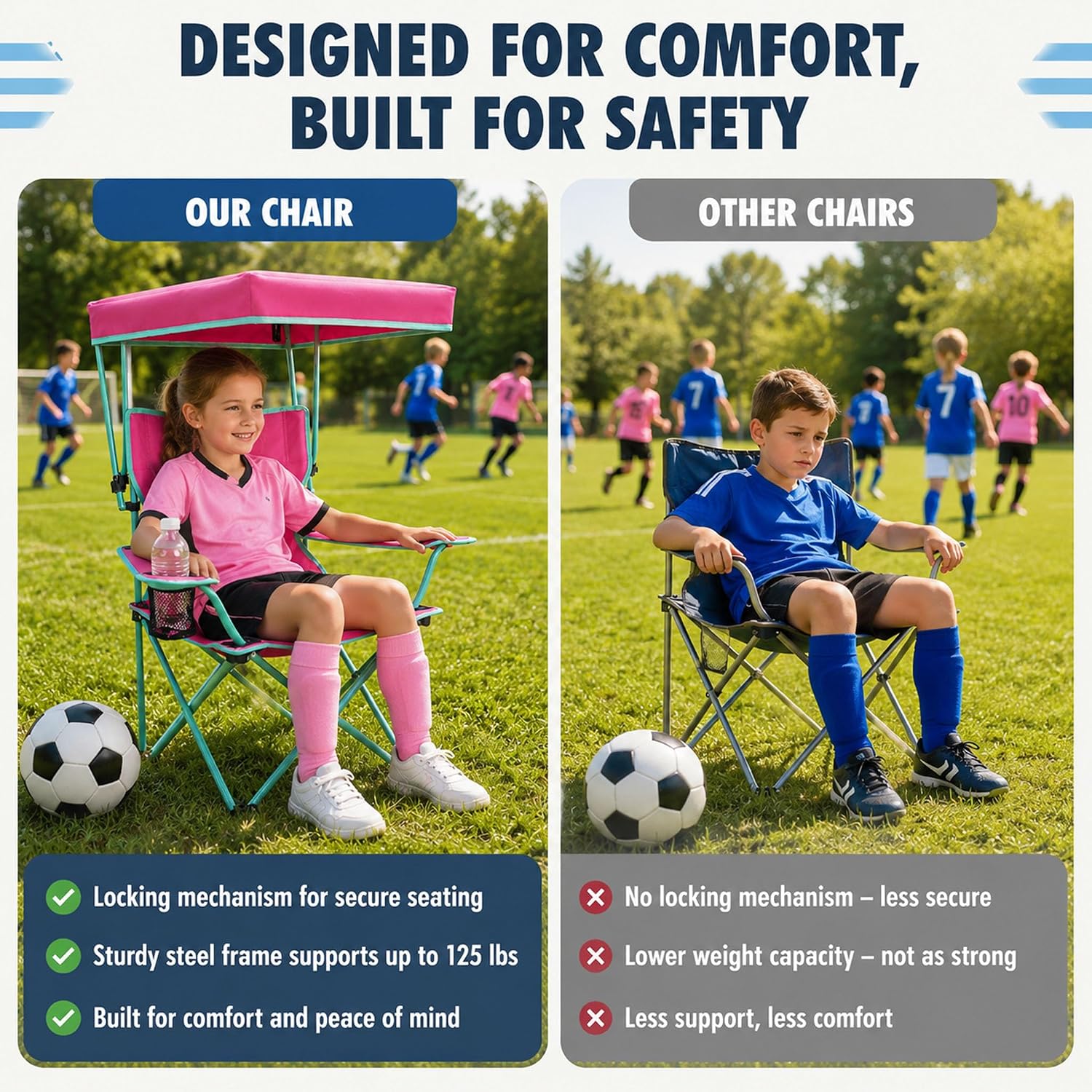 Kids Folding Canopy Chair with Safety Lock, 125 lb Capacity, Pink/Green | Portable kids canopy chair with safety lock, cup holder, and foldable frame for beach, lawn, camping, and sports sidelines.
