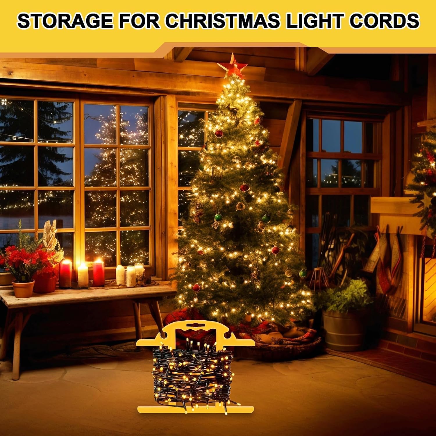 4Pcs ABS Heavy Duty Extension Cord Storage Reel Christmas Light Storage Holder Portable 100ft Cord Organizer Yellow H-shape Wrap-Holds Extension Spools Cord Winder for Indoor & Outdoor