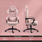 Dowinx Fabric Gaming Chair with Pocket Spring Cushion,Breathable Computer Chair with Massage Lumbar Support and Footrest,High Back Game Office Chair for Adult,Pink