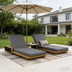 Outdoor Chaise Lounge Chair with 5-Position Adjustable Backrest, Cushion&Wood Side Table, Reclining Patio Lounger for Poolside, Garden, Backyard Sturdy Outdoor Furniture (1, Dark Gray-3 Fold-3)