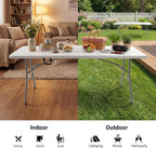 Byliable Folding Table 6ft, Heavy Duty Portable Plastic Fold-in-Half Utility Table with Carrying Handle for Indoor Outdoor, Camping Picnic Party, White