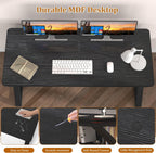 55 inch Computer Desk with Storage Shelf, K-Shaped Office Desk with Sturdy Metal Frame, Writing Gaming Work Desk with Waterproof Surface for Home Office & Bedroom, Black
