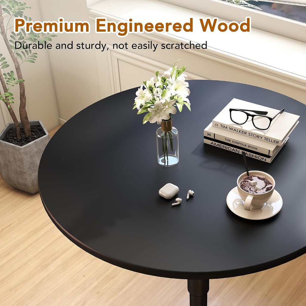 NOBPEINT Round Pub Table, Height Adjustable Bar Table, 360 Swivel Top, Cocktail Table with Black Metal Base for Bar, Bistro, Café, Full Black