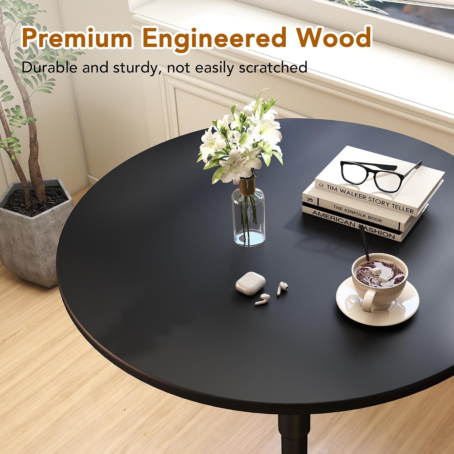 NOBPEINT Round Pub Table, Height Adjustable Bar Table, 360 Swivel Top, Cocktail Table with Black Metal Base for Bar, Bistro, Café, Full Black