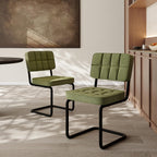 Modern Cantilevered Green Dining Chairs Set of 4, Mid Century Side Dinner Chairs, Armless Backrest, Upholstered Seat, Metal Base, Industrial for Kitchen/Restaurant/Living Room/Cafeteria, Olive