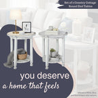 Alaterre Furniture Country Cottage Rustic Farmhouse Nightstand Set of 2-20in Small Round Side Table Set with Storage Shelf - Solid Wood Rustic Nightstands for Living Room or Bedroom (Antique White)