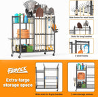 TORACK Garden Tool Stand with Wheels, Rakes Shovels Holder Yard Tools Organizer for Garage, Garden, Shed Indoor/Outdoor Long-Handled Tools Cart(Tool stand with side shelves)