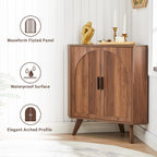BERRYMERRY Fluted Corner Cabinet with Storage,Space Saving Corner Floor Cabinet with Adjustable Shelve & Arched Profile Door for Living Room Kitchen Bathroom (Brown, 15.7”D x 31.5”W x 30.7”H)