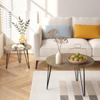 Small Round Nesting Coffee Table Set of 2 for Living Room, 27.56 inch Wood Modern Stacking Circle Coffee Table Side Table End Table with Metal Frame for Bedroom（Brown