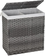FDW Handwoven Laundry Hamper with Lid, 110L Foldable Rattan Clothes Basket with 2 Removable Liners & 6 Mesh Laundry Bags for Bathroom Bedroom, Grey