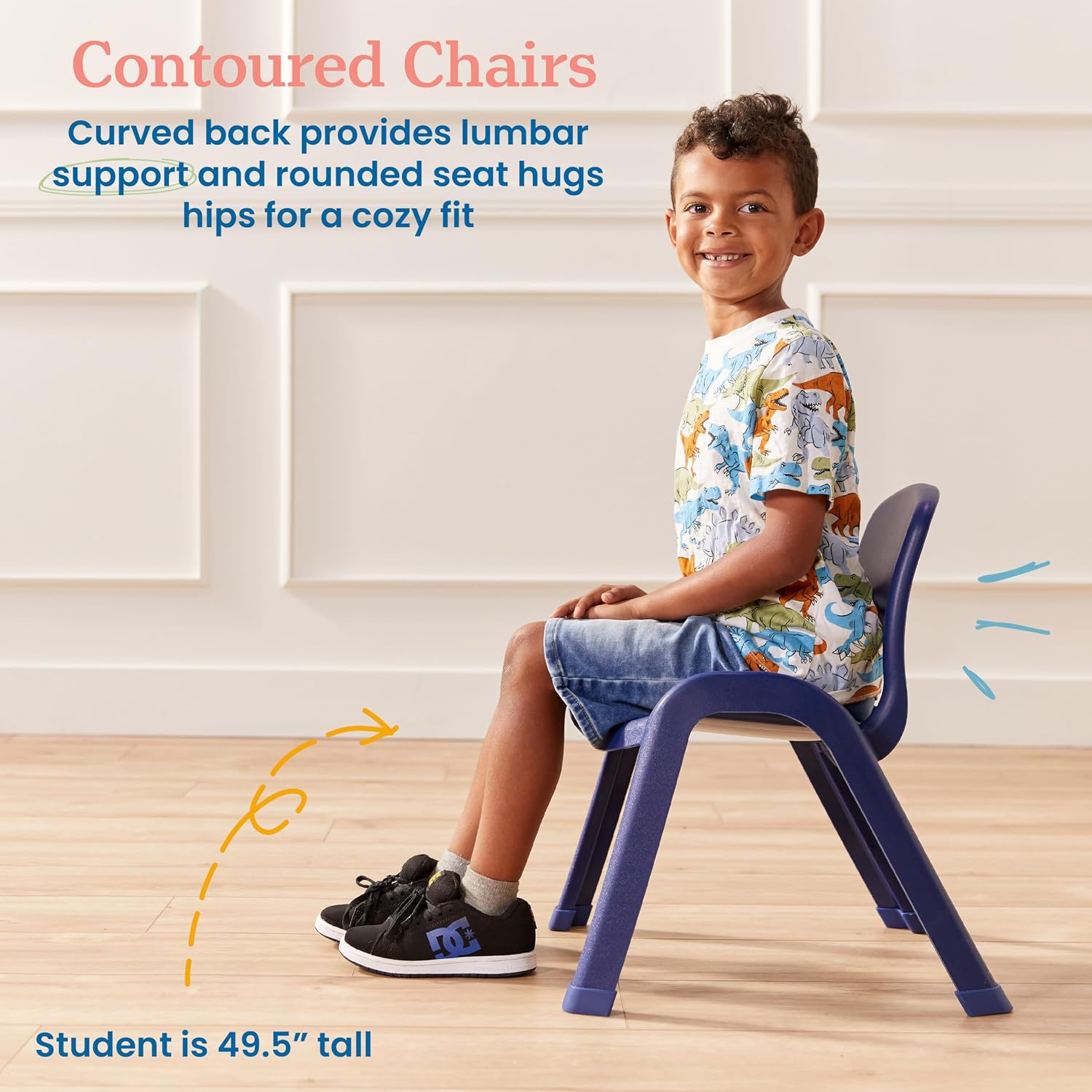ECR4Kids Plastic Stackable SitRight Chair, 11in, Classroom Furniture, Navy, 4-Pack