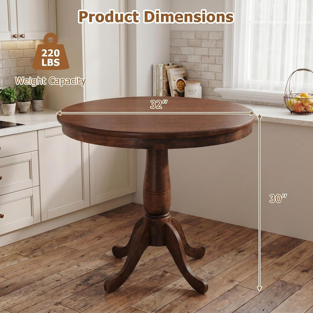 POWERSTONE Round Dining Table for 4, 32" Wood Counter Height Dinner Table Modern Farmhouse Kitchen Table with Pedestal Base for Dining Room, Living Room, Restaurant(Walnut)