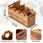 Kitchen Utensil Holder, Large Acacia Wood Organizer for Countertop | Extra Large Farmhouse Style with 4 Compartments, Rustic Wooden Storage for Cooking Tools & Cutlery