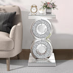 Pregaspor Crushed Diamond Mirrored End Table, Unique Side Table with Crystal Inlay,Coffee Table for Living Room Bedroom