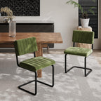 Mid Century Velvet Dining Chairs, Green Dining Chairs Set of 4, Modern Armless Side Chair, Cantilevered Back, Comfy Seat, Metal Legs, Industrial for Kitchen, Restaurant, Living Room, Olive