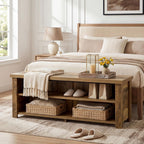 Tribesigns 55.12" Entryway Bench with Storage, Farmhouse Shoe Storage Bench with 2-Tier Shelves, Shoe Rack for Entryway, Hallway, Mudroom, Bedroom, Rustic Brown