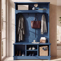 Hall Tree with Bench and Shoe Storage, Entryway Hall Tree, Large Mudroom Bench with Coat and Shoe Rack, 5+ Hooks, Multi Shoe Cubbies & Top Shelf, Sturdy Storage Bench,Blue