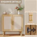 EVLIQUIL 32.2" Rattan Sideboard Cabinet, Modern Accent Storage Cabinet with Adjustable Shelf and Solid Wood Legs for Kitchen, Living Room, Entryway, Natural Oak