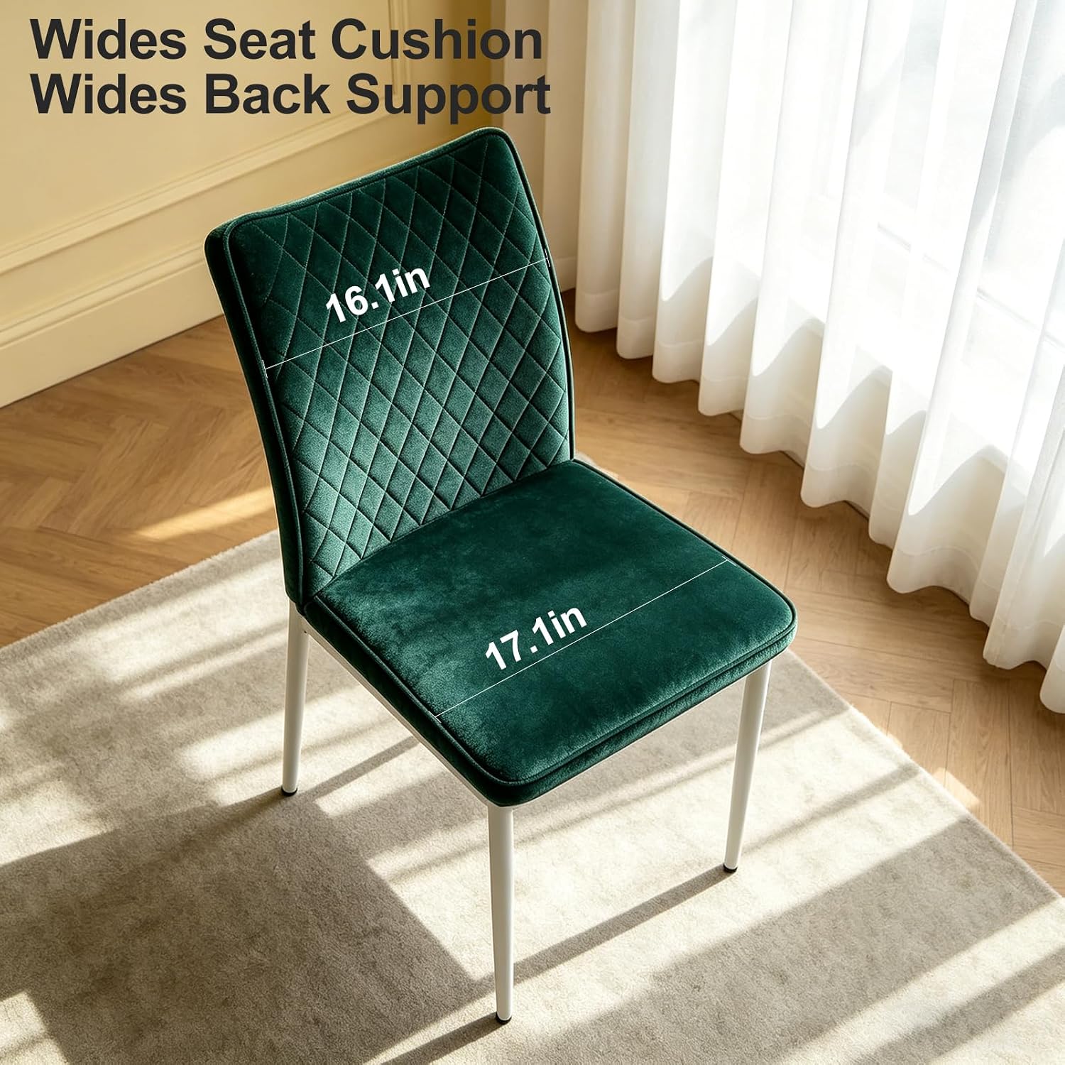 Lightdot Dining Chairs Set of 2, Accent Parsons Diner Chair Upholstered Fabric Stylish Kitchen Chairs with Metal Legs and Padded Seat for Dining Room, Vanity, Living Room, Bedroom Office,Green