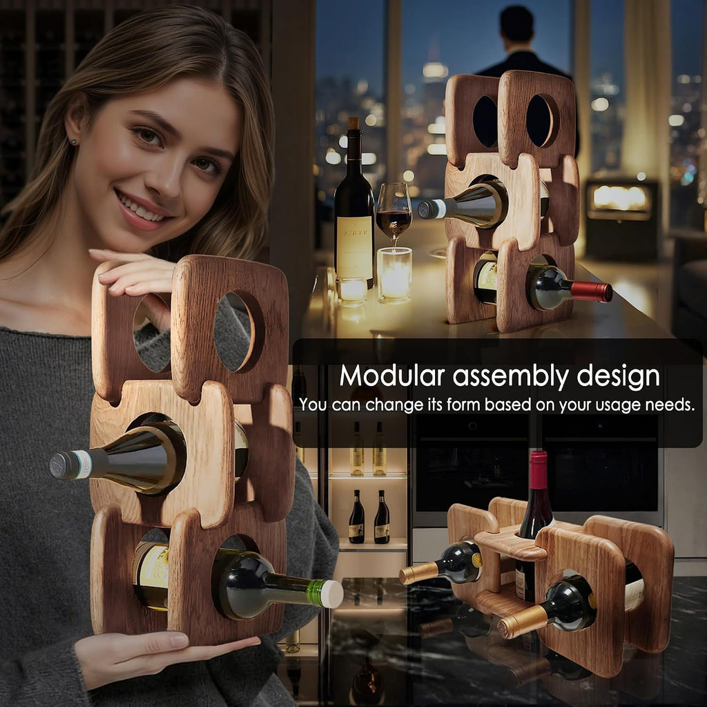 Home Bar Cabinet Kitchen Wooden Decor Wine Rack Countertop, Wood Freestanding Organizer Storage Liquor Bottle Display Shelf (Walnut)