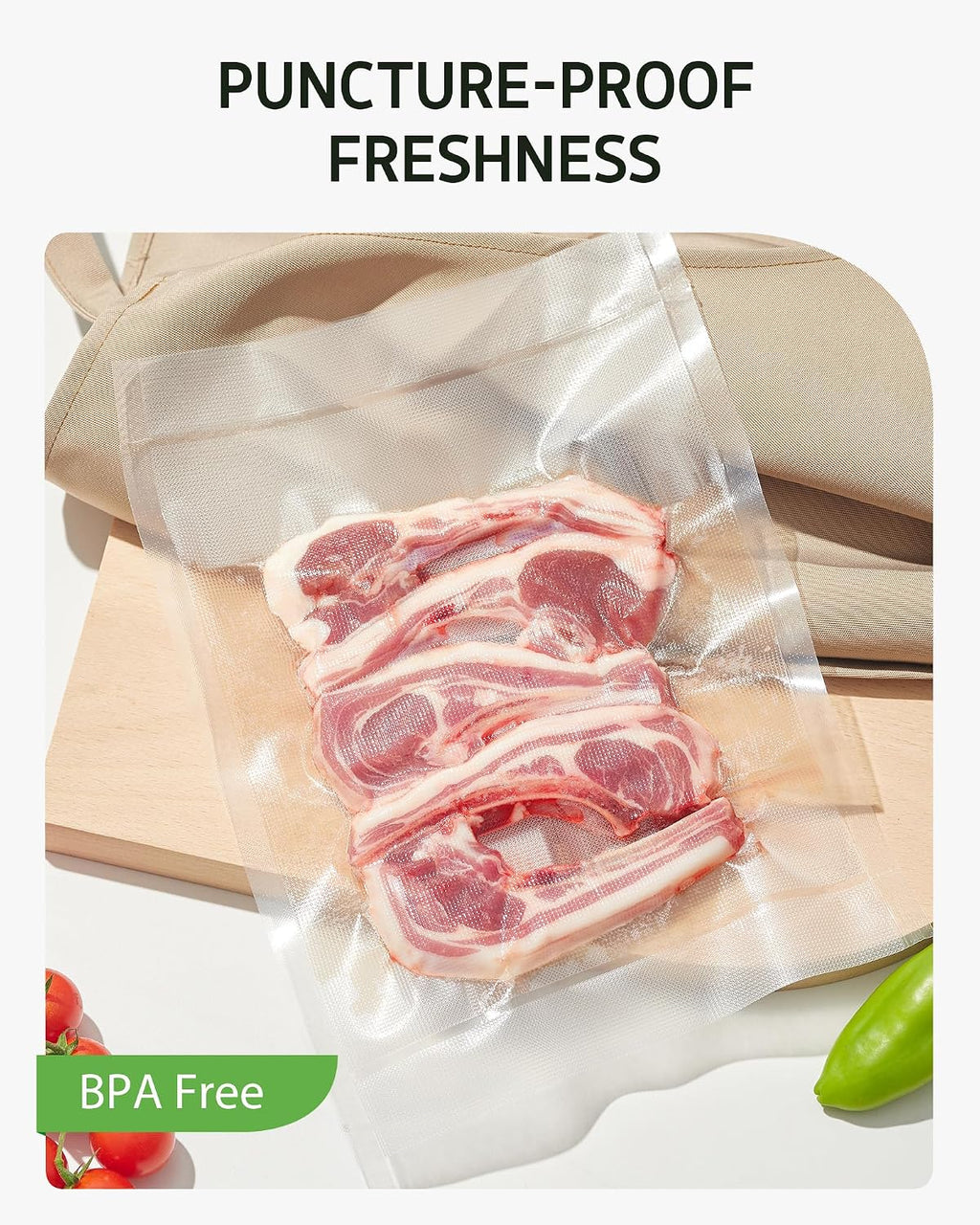 Syntus 8" x 150' Vacuum Sealer Bags for Food with Cutter, Vacuum Sealer Bags Roll Keeper BPA-free Heavy-duty Commercial Grade for Food Storage, Meal Prep and Sous Vide