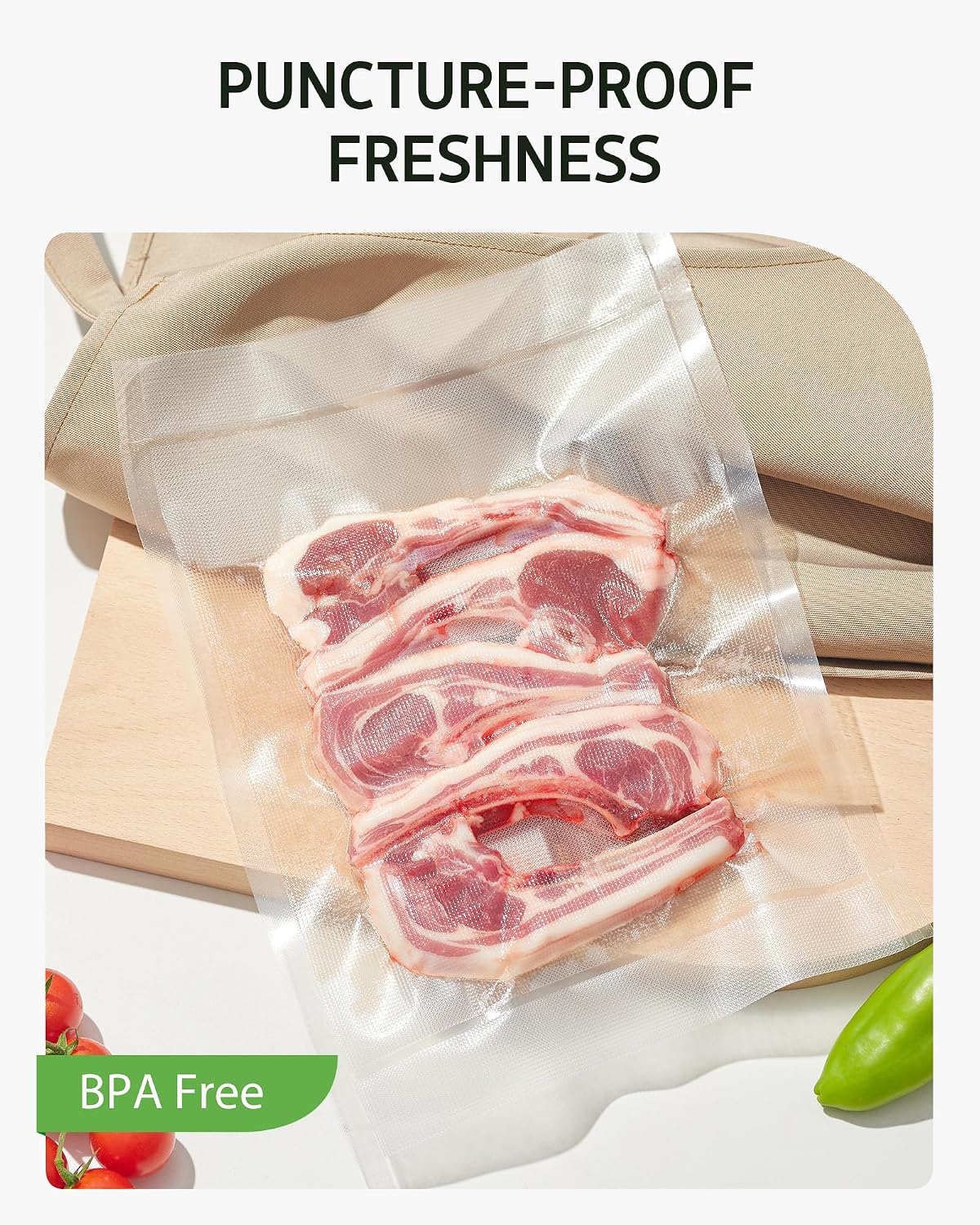Syntus 8" x 150' Vacuum Sealer Bags for Food with Cutter, Vacuum Sealer Bags Roll Keeper BPA-free Heavy-duty Commercial Grade for Food Storage, Meal Prep and Sous Vide