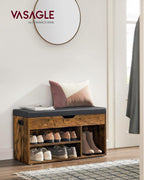 VASAGLE CUSTOS Collection - Storage Bench with Cushion, Shoe Bench, Padded Seat, Hidden Storage, Entryway, Hold up to 300 lb, 11.8 x 31.5 x 17.3 Inches, Rustic Brown and Ink Black ULHS30BX