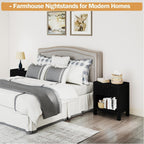 End Table Set of 2 with Storage, Small End Table, Wood Bedside Table with Drawer and Opening Storage, Nightstand Accent Table for Living Room, Bedroom, Black