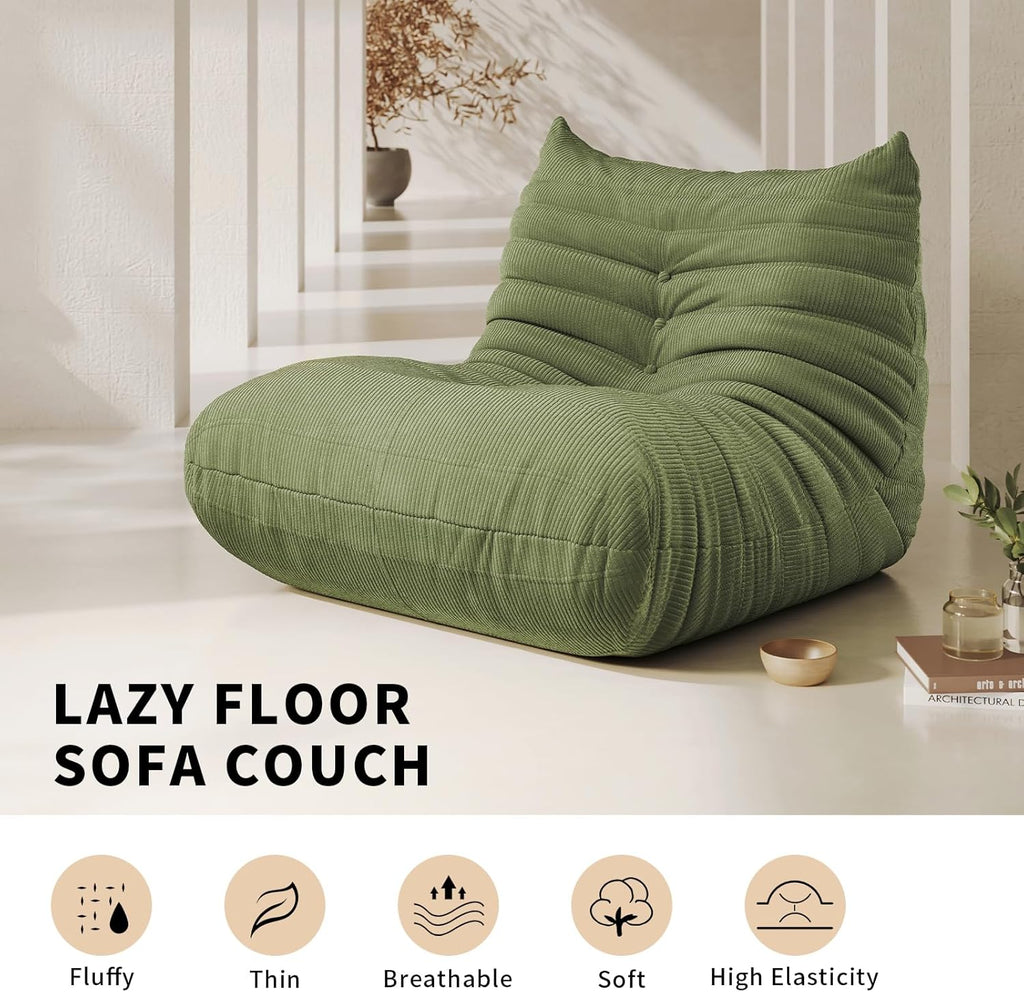 Bean Bag Chair for Adults Fireside Floor Lazy Sofa Couches Corduroy Cozy Sofas with Ergonomic Design Memory Foam Lounger Couch for Dorm, Apartment and Gaming Venue,Olive Green
