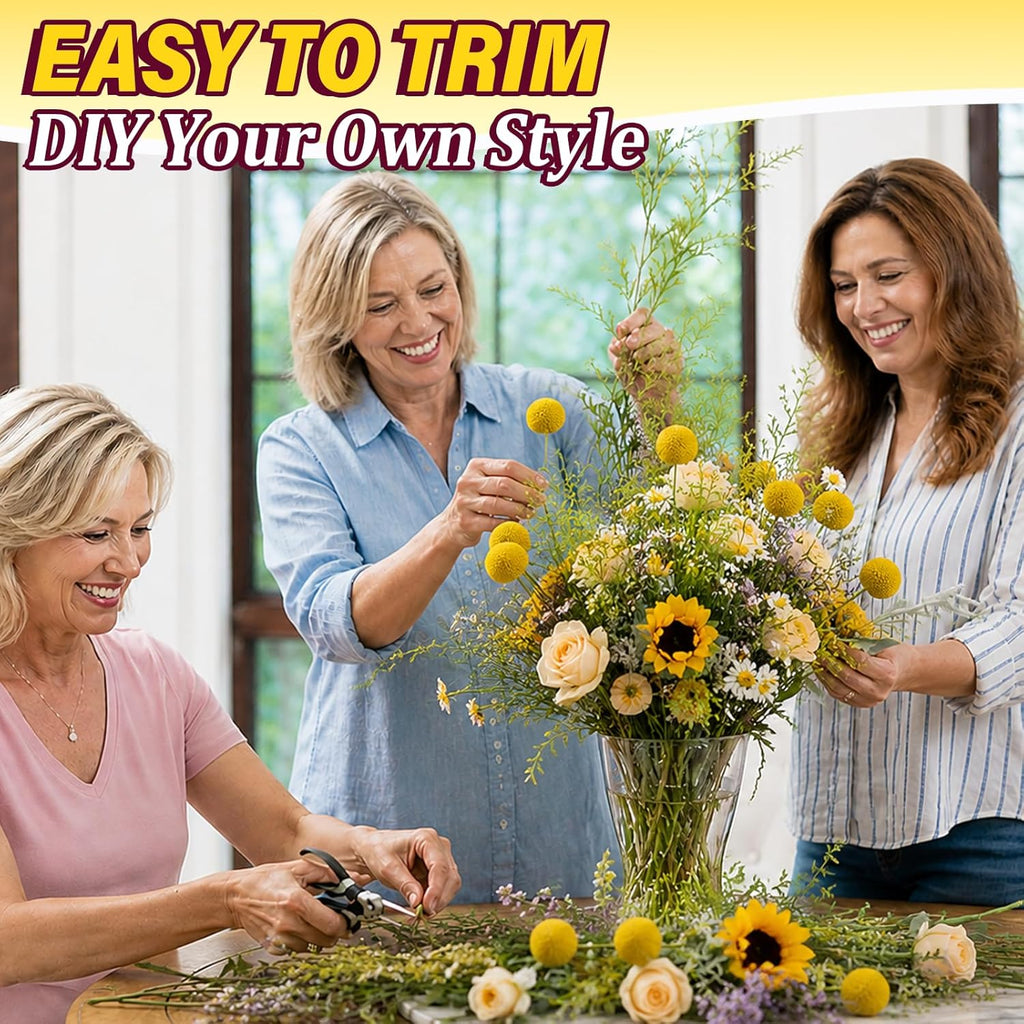 40PCS Natural Dried Flowers Craspedia Billy Balls Flowers, Billy Buttons Floral Bouquet Bundles, Yellow Real Dry Plant for Flower Arrangements Wedding Home Tall Vase Decor
