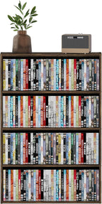 4 Tier DVD Storage Shelf, Media Storage Tower for CDs & Video Games, Freestanding Organizer Shelf for Living Room Home Office, Holds 160+ DVDs(Amber Pine)