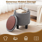 Giantex Round Storage Ottoman, Linen Fabric Upholstered Ottoman Foot Rest with Removable Lid, Small Ottoman Foot Stool for Bedroom Living Room (Gray)