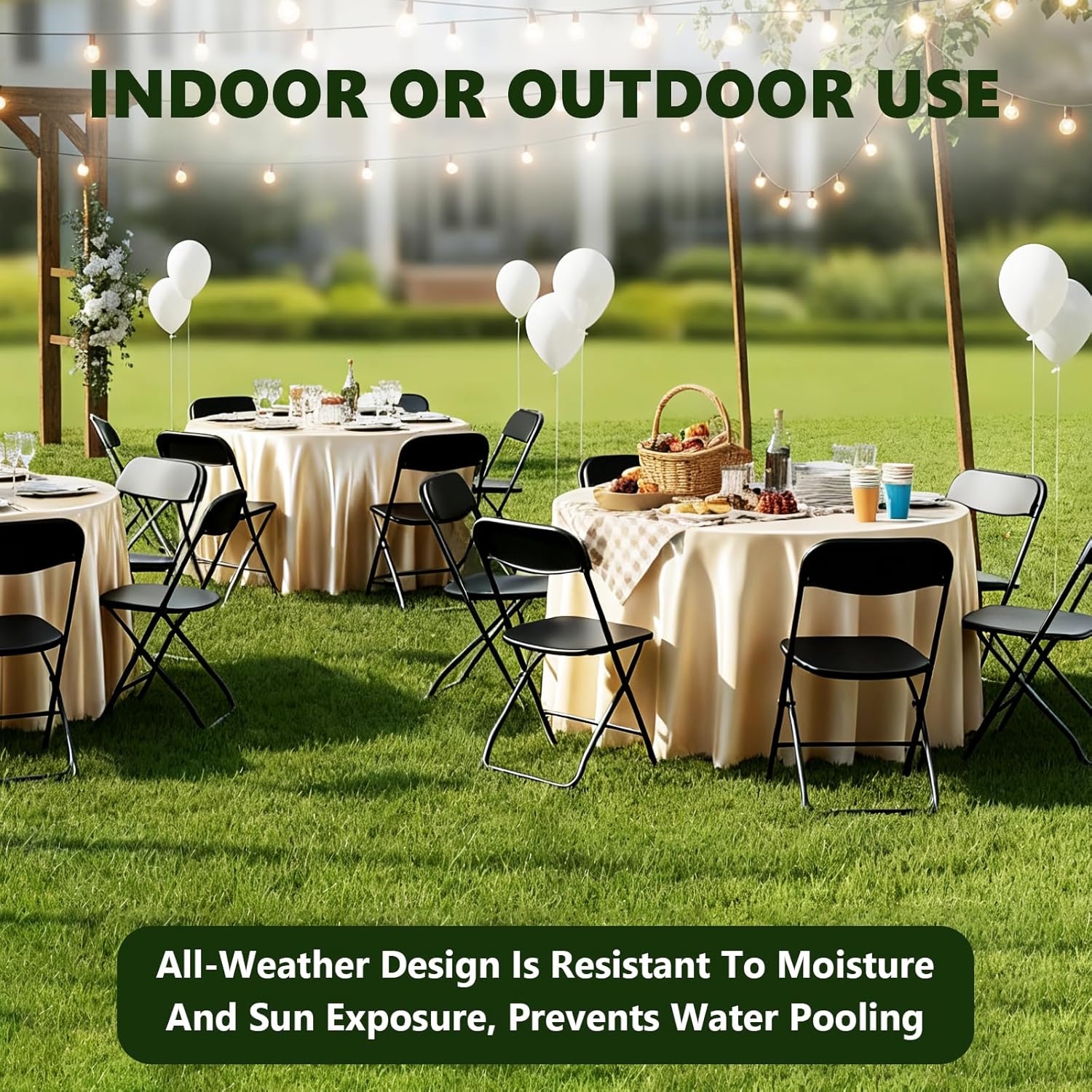 Folding Chairs 4 Pack, Plastic Folding Chairs for Outside, Heavy Duty Foldable Chairs, Sturdy Metal Folding Chairs, 350 lbs Capacity, for Patio, Garden, Camping, Black