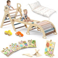 BlueWood Pikler Triangle Set Pink with Cushion and Wooden Busy Board