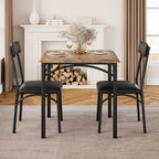 3-Piece Dining Table Set for 2, Kitchen Table Set with 2 Upholstered Chairs, Square Dining Table Set for Apartment, Studio, Small Space, Brown