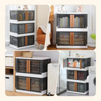 3 Pack 8.4 Gallon Collapsible Storage Boxes, Lidded Storage Box with Door and Wheels for Books, Towels and Clothes, Folding Storage Box for Home, White
