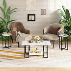 Lamerge 3 Pieces Living Room Table Set, Faux Marble Coffee Table with 2 Round End Side Tables, Coffee Table Set with Metal Frame for Apartment Home Office, White Black