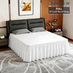 ANARACHON Full Bed Skirt, Wrap-Around Elastic Ruffled Eyelet Bed Skirt Full Size Dust Ruffle with Gathered Styling and Embroidered Details, 18" Drop Length (White)